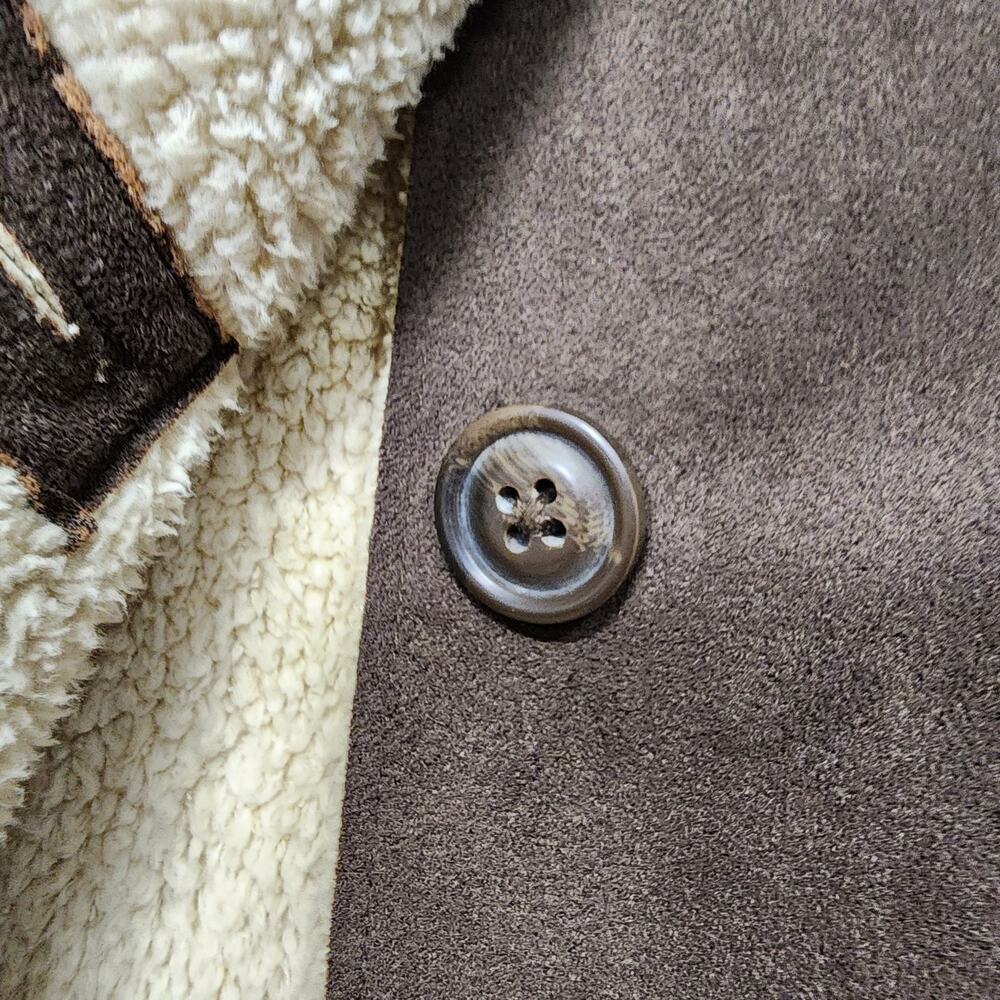 Vintage Old Navy Womens Faux Suede Jacket Size L Brown Sherpa Lined Buckle Y2K - Picture 7 of 14